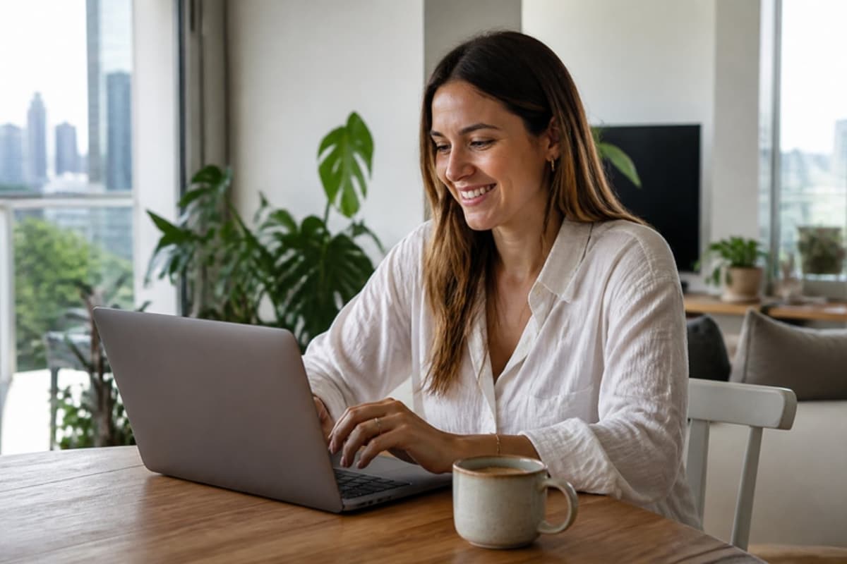 Woman doing her tax return on a laptop at home