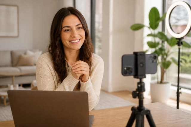 Content creator at her home studio desk